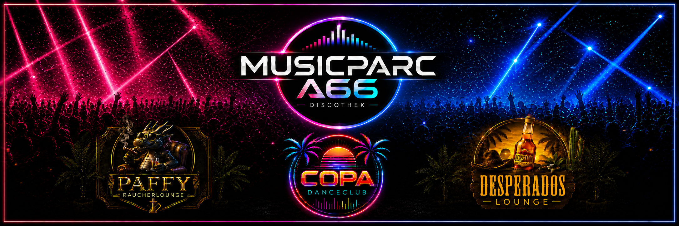 Musicparc A66 mit Paffy Raucherlounge, Copa Danceclub und Desperados Lounge